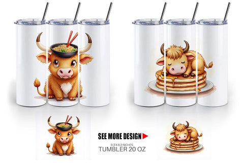 Tumbler Foodie Highland Cow UglyCute Watercolor Treats Sublimation artnoy 