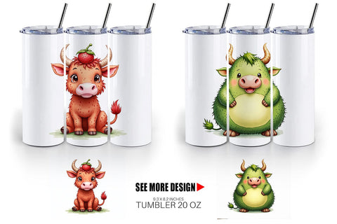 Tumbler Foodie Highland Cow UglyCute Watercolor Treats Sublimation artnoy 