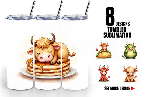 Tumbler Foodie Highland Cow UglyCute Watercolor Treats Sublimation artnoy 