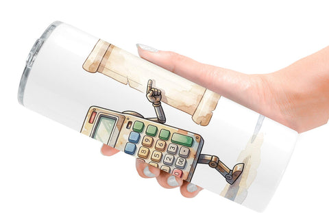 Tumbler Friendly Retro School Robot Watercolor Sublimation artnoy 