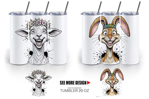 Tumbler Funny Easter Animal Sketch Sublimation artnoy 