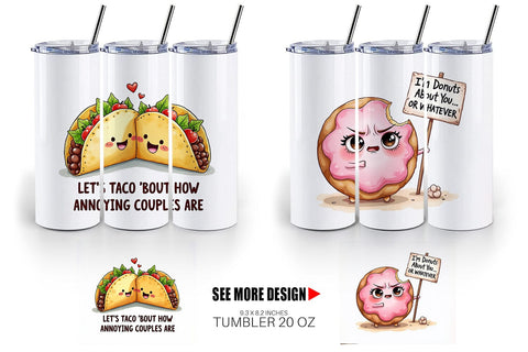 Tumbler Funny Food Puns Valentine Sarcastic Love Bites Watercolor Sublimation artnoy 