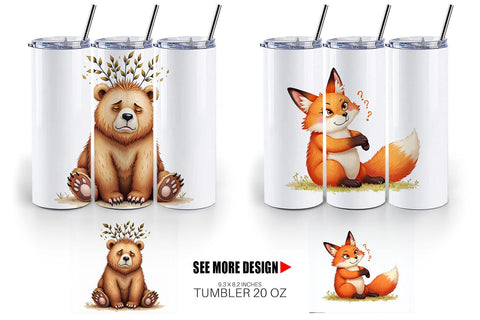 Tumbler Funny Morning After Forest Animals Watercolor Sublimation artnoy 