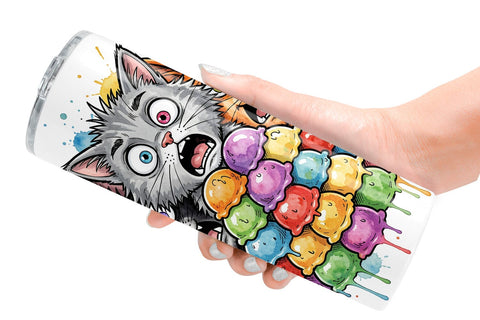 Tumbler Funny Treat Panic Cats Watercolor Sublimation artnoy 