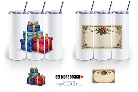 Tumbler Gilded Age Christmas Mail & Parcel Watercolor Art Sublimation artnoy 