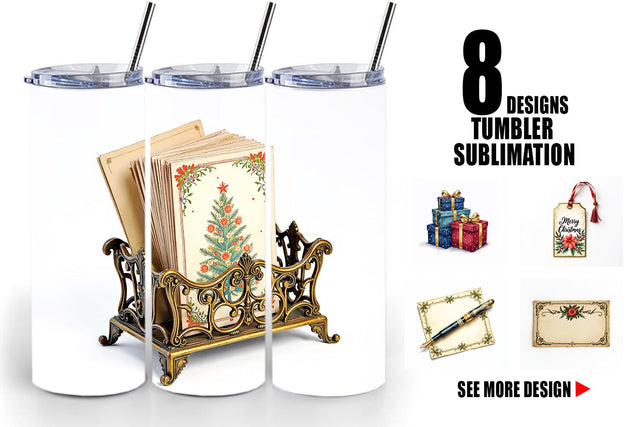 Tumbler Gilded Age Christmas Mail & Parcel Watercolor Art Sublimation artnoy 