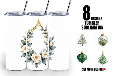 Tumbler Gilded Botanical Watercolor Christmas Sublimation artnoy 