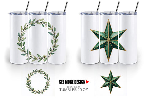 Tumbler Gilded Botanical Watercolor Christmas Sublimation artnoy 