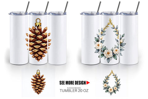Tumbler Gilded Botanical Watercolor Christmas Sublimation artnoy 