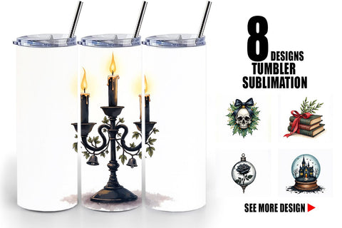 Tumbler Gothic Elegance Watercolor Christmas Sublimation artnoy 