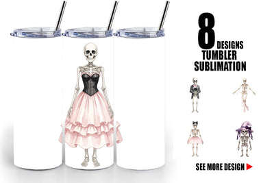Tumbler Graceful Coquette Skeleton Watercolor Sublimation artnoy 