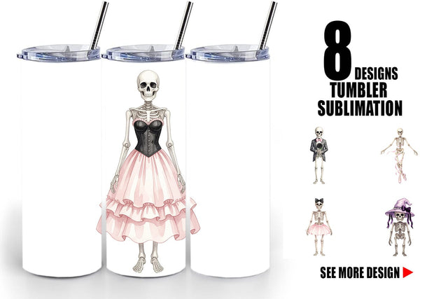 Tumbler Graceful Coquette Skeleton Watercolor Sublimation artnoy 