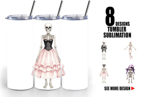 Tumbler Graceful Coquette Skeleton Watercolor Sublimation artnoy 