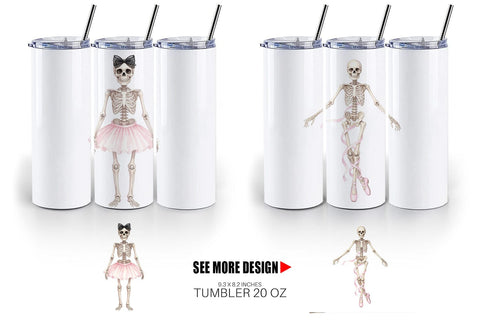 Tumbler Graceful Coquette Skeleton Watercolor Sublimation artnoy 