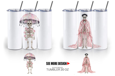 Tumbler Graceful Coquette Skeleton Watercolor Sublimation artnoy 