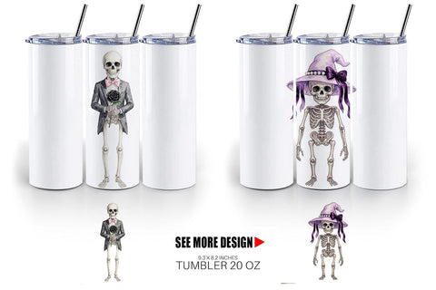 Tumbler Graceful Coquette Skeleton Watercolor Sublimation artnoy 