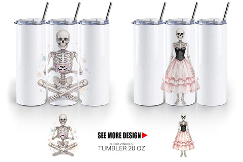 Tumbler Graceful Coquette Skeleton Watercolor Sublimation artnoy 