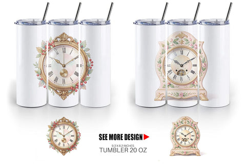 Tumbler Graceful Winter Timepiece Watercolor Sublimation artnoy 