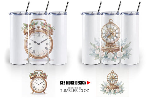 Tumbler Graceful Winter Timepiece Watercolor Sublimation artnoy 