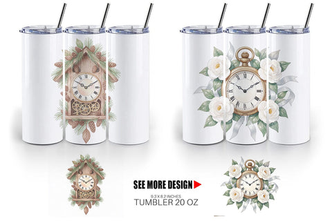 Tumbler Graceful Winter Timepiece Watercolor Sublimation artnoy 