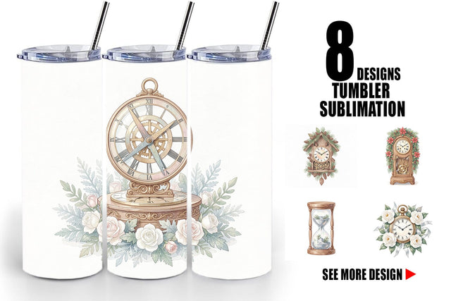 Tumbler Graceful Winter Timepiece Watercolor Sublimation artnoy 