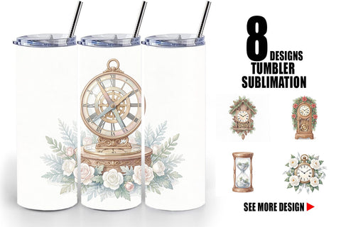 Tumbler Graceful Winter Timepiece Watercolor Sublimation artnoy 