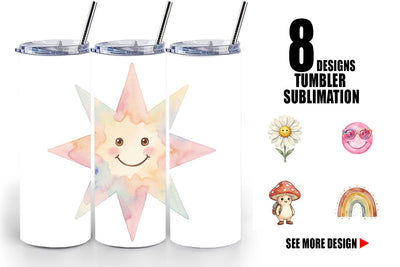 Tumbler Groovy 70s School Nostalgia Watercolor Sublimation artnoy 