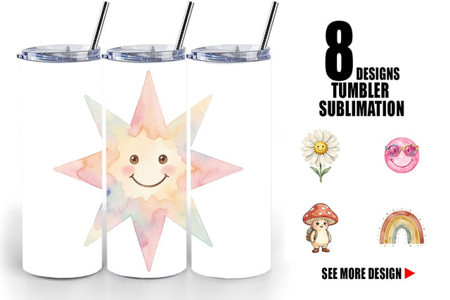 Tumbler Groovy 70s School Nostalgia Watercolor Sublimation artnoy 