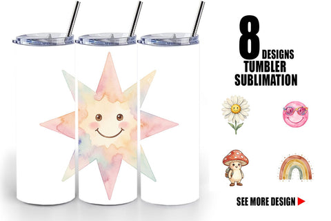 Tumbler Groovy 70s School Nostalgia Watercolor Sublimation artnoy 