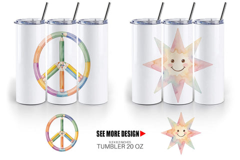 Tumbler Groovy 70s School Nostalgia Watercolor Sublimation artnoy 