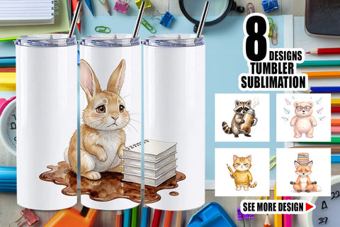 Tumbler Groovy 70s Teacher Animal Watercolor Sublimation artnoy 