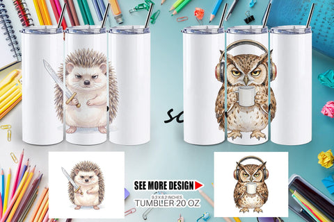 Tumbler Groovy 70s Teacher Animal Watercolor Sublimation artnoy 