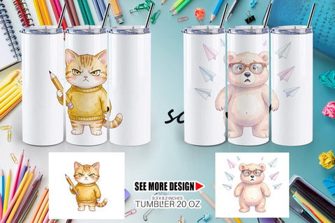 Tumbler Groovy 70s Teacher Animal Watercolor Sublimation artnoy 