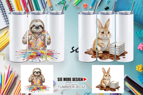 Tumbler Groovy 70s Teacher Animal Watercolor Sublimation artnoy 