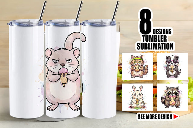 Tumbler Grumpy Anti Diet Animal Watercolor Sublimation artnoy 