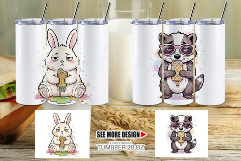 Tumbler Grumpy Anti Diet Animal Watercolor Sublimation artnoy 