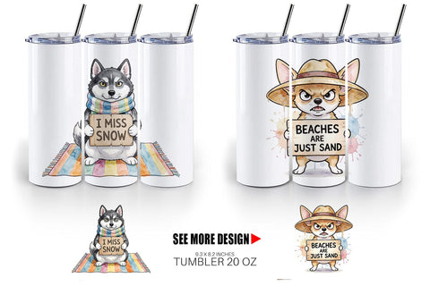 Tumbler Grumpy Beach Dog Sarcastic Watercolor Sublimation artnoy 