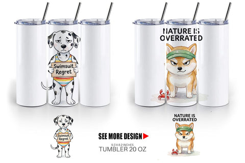 Tumbler Grumpy Beach Dog Sarcastic Watercolor Sublimation artnoy 