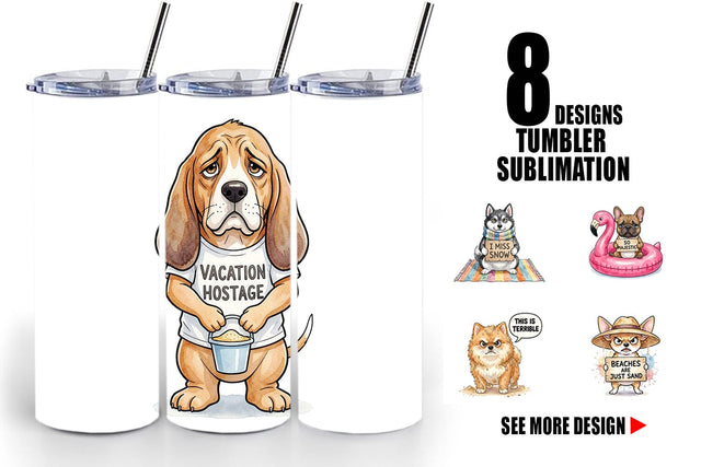 Tumbler Grumpy Beach Dog Sarcastic Watercolor Sublimation artnoy 