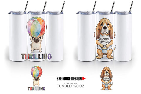 Tumbler Grumpy Beach Dog Sarcastic Watercolor Sublimation artnoy 