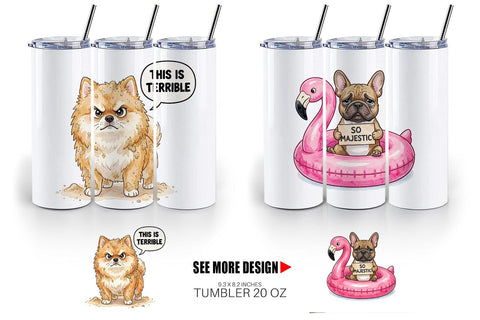 Tumbler Grumpy Beach Dog Sarcastic Watercolor Sublimation artnoy 