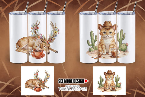 Tumbler Grumpy Desert Coffee Animal Watercolor Sublimation artnoy 