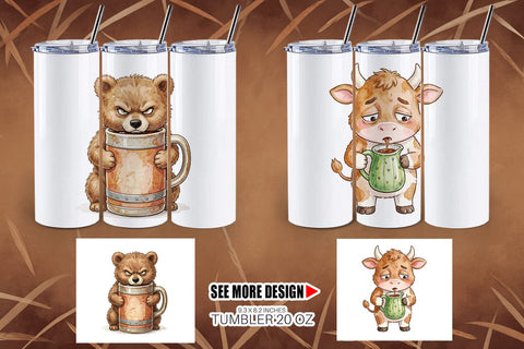 Tumbler Grumpy Desert Coffee Animal Watercolor Sublimation artnoy 