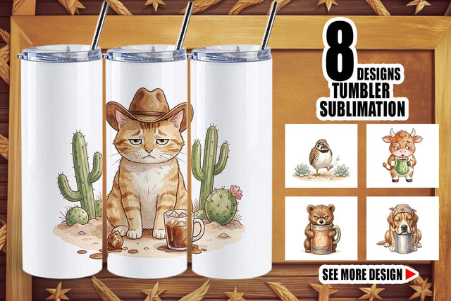 Tumbler Grumpy Desert Coffee Animal Watercolor Sublimation artnoy 