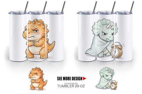 Tumbler Grumpy Morning Dinosaur Coffee Sublimation artnoy 