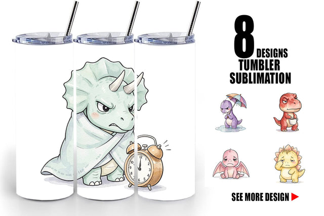 Tumbler Grumpy Morning Dinosaur Coffee Sublimation artnoy 
