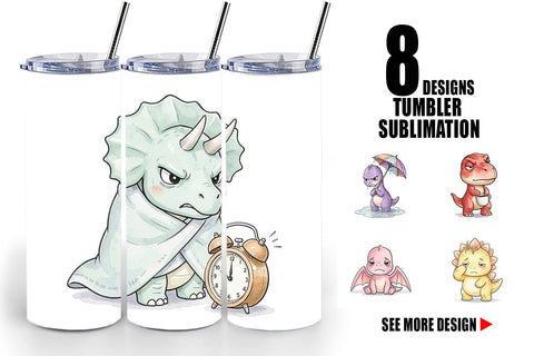 Tumbler Grumpy Morning Dinosaur Coffee Sublimation artnoy 