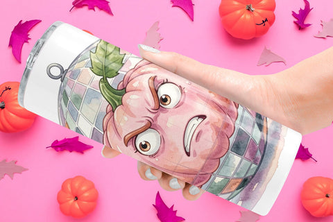Tumbler Grumpy Pink Pumpkin Retro Watercolor Sublimation artnoy 