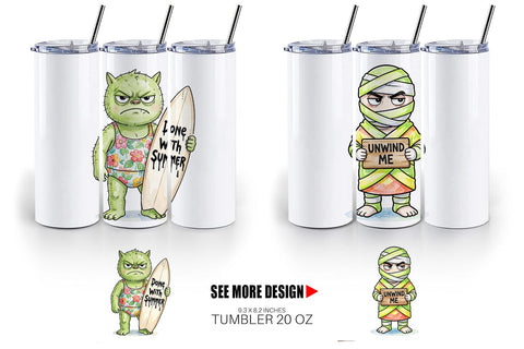 Tumbler Grumpy Summerween Monster Watercolor Sublimation artnoy 
