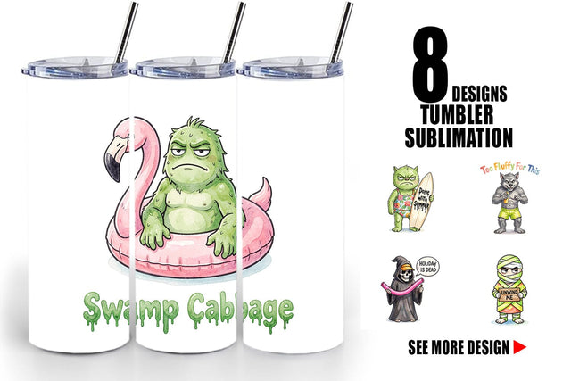 Tumbler Grumpy Summerween Monster Watercolor Sublimation artnoy 